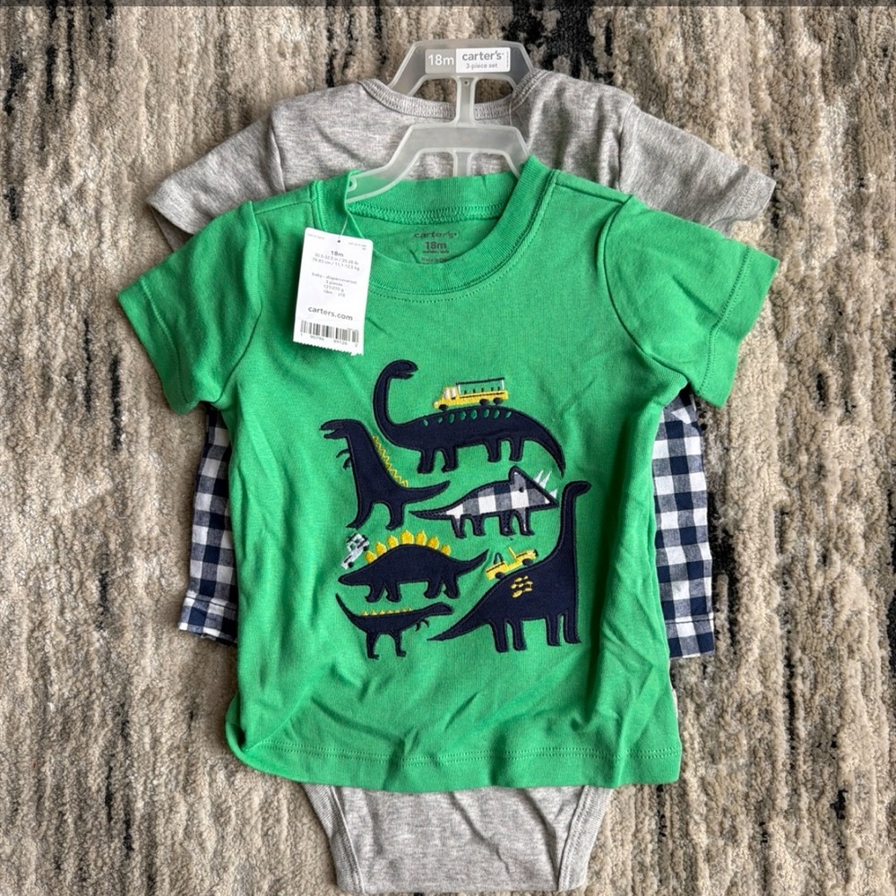 Carter's Baby Boys 3 pc Set Dinosaur Shirt, Bodysuit & Shorts Set